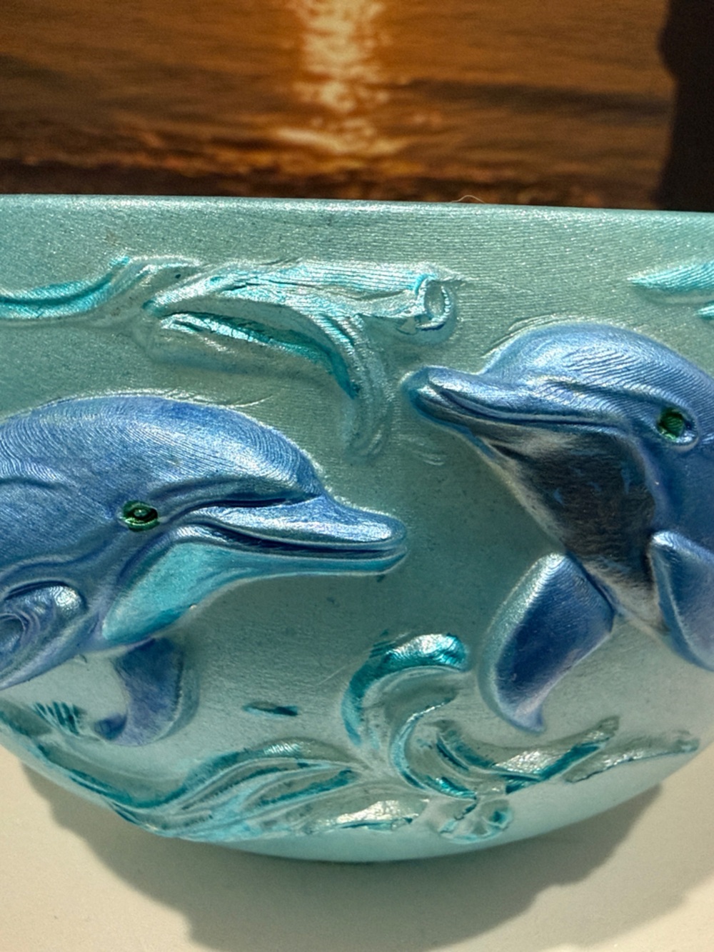 Decorative Turquoise Blue Dolphin Resin Bowl - Picture 4 of 11